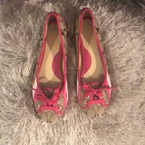 Coach Pink and Tan Flats with Bow Accents